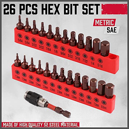 Premium 25-Piece Allen Key Drill Bit Set - Durable Allen Wrench Bits with Strong Magnetic Tips, SAE & Metric Hex Keys - color: 25 Pcs 1" Hex