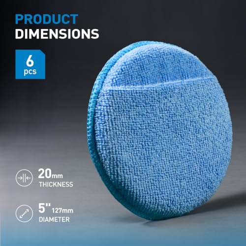 S SATC 6 Pack 5 Inch Microfiber Wax Applicator Pads, Foam Car applicator Pads with Finger Pocket for Car Detailing, Surface Polishing - size: 5 Inch 6 PCS