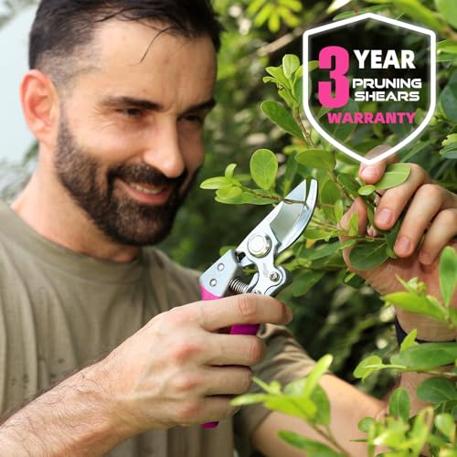DECERK® 8.5" Bypass Pruning Shears for Women, Lightweight Garden Clippers - color: Pink