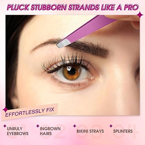 Mudder 12 Pcs Eyebrow Tweezers Set for Facial Hair in Bulk - color: Purple