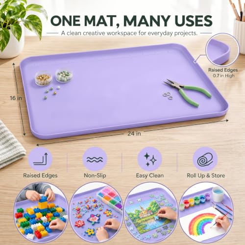 Silicone Craft Mat 24x16 with Raised Edges for Painting and DIY Projects - color: Purple