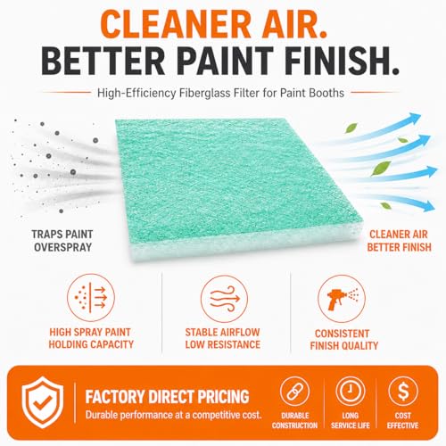 Paint Spray Booth Exhaust Fiberglass Filter (48" x 300ft), High Paint Capture Efficiency - size: 48" x 300 (ft)