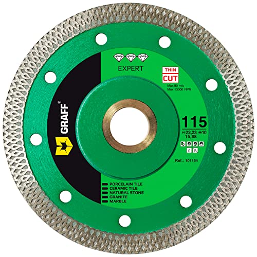 GRAFF Super Thin 4 ½ Inch Porcelain and Ceramic Tile Diamond Blade - Diamond Cutting Wheel for Hard Tile, Ceramic, Natural Stone, Marble, Granite, Porcelain - Diamond Saw Blade for Angle Grinder - size: 1 Pack 4 ½ Inch (115 mm), style: Ceramic Blades