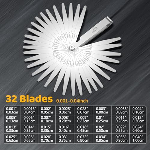 32 Blades Stainless Steel Feeler Gauge, Metric and Imperial Gap Measuring Tool Width and Thickness Feeler Gage Gauge for Spark Plug, Valve Adjustment Tool, 0.03-1mm (0.001-0.040 Inch) - size: 0.001-0.040 Inch