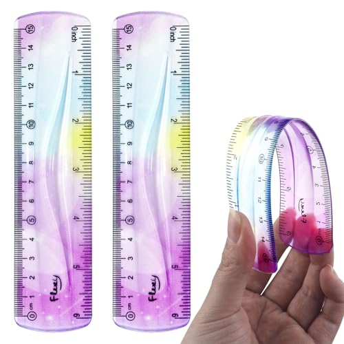 2 PCS 6 Inch Flexible Ruler, Bendable Plastic Ruler, Soft Bendable Gradient Colour Rulers with Centimeters and Inches for Student School Classroom Office Supplies - size: 6 Inch