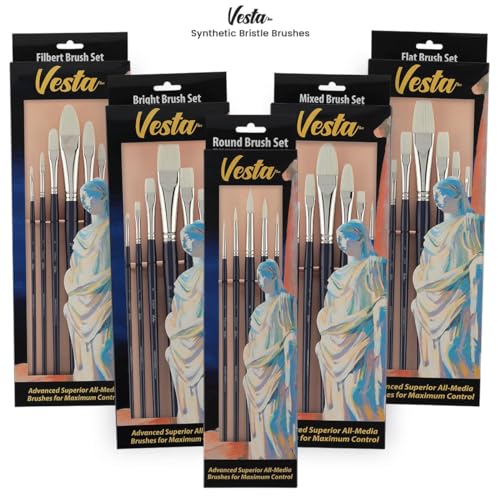 Creative Mark Vesta Synthetic Bristle Artist Paint Brushes for Acrylic Painting - Long Handle Acrylic Paint Brush Set of 7 Mimics Chungking Bristles for Oils and Alkyds - Bright Sizes 0,1,2,4,6,8,12 - size: Bright Set of 7