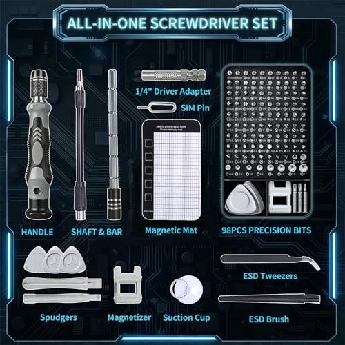 2-Pack Precision Screwdriver Set: 122 Magnetic Bits Electronics Repair Kit for Office Equipment Maintenance - Laptop, Computer & Peripherals, Bulk Supply for Repair Store, IT Departments, Business Use - color: Gray-122pcs-2pack
