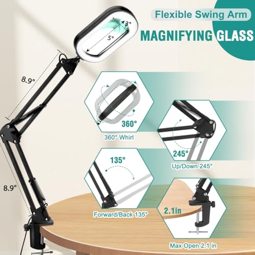 IVMAIE 12X Magnifying Glass with Light, Rectangle Real Glass Lens - color: Black, size: 17.8-inch