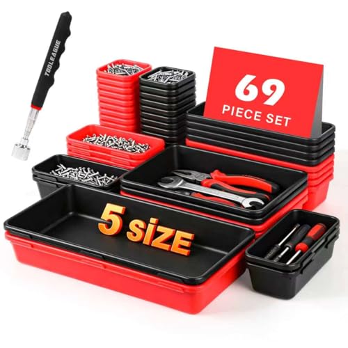 TOOLEAGUE 69Pcs & 5 Sizes Tool Box Organizer with 15Lb Magnetic Pickup Pen - size: 69Pcs with 15Lb Magnetic Pickup Pen