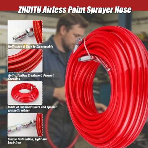 Airless Paint Hose for Graco Sprayers Braided Wire High Pressure Airless Paint Spray Hose 1/4inch Upgraded (Red, 25ft) - size: 25ft
