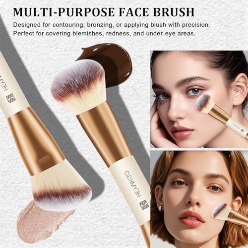HEYMKGO Makeup Brushes Set, 6Pcs Double-ended Foundation Contour Concealer Powder Eyeshadow Brush for Liquid, Cream, Powder for Blending Buffing Professional Face Brush Set Tools(Apricot)