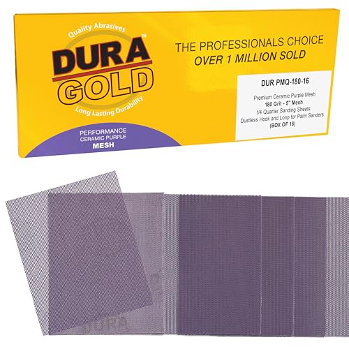 Dura-Gold 150 Grit 1/4 Sheet Size Purple Ceramic Mesh Sandpaper, Box of 16 - style: 180 Grit