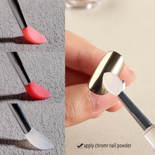 Fcozpjk 6Pcs Chrome Nail Powder Applicator Brushes Reusable Silicone Head