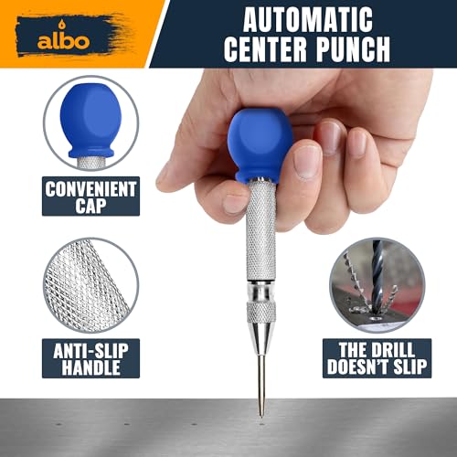 ALBO Automatic Center Punch, 5", Silver, Comfort Cap, 2 Pcs - style: 5'' with cap pack of 2