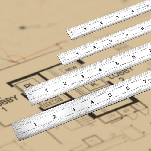 12 Inch Machinist Ruler, 4-Pack Stainless Steel Precision Scale Ruler with Inch/Metric Etched Markings, Dual Side Measuring Rule for Engineers, Drafting, Woodworking - style: 12 Inch