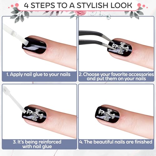 120 Pcs Silver Cross Nail Charms, 3D for Acrylic and Press-On Nails - color: 120 Pcs Silver Cross Nail Charms