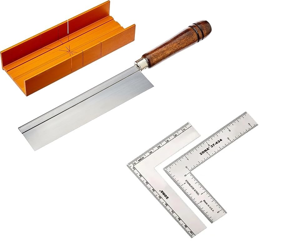 Olson Saw 35-241 Fine Kerf Saw 35-550 42 tpi with Aluminum Thin Slot Miter Box, Slot Size .014-Inch, Slot Angles 45, 60, 90, Cutting Depth 7/8-Inch, L-Square Combo
