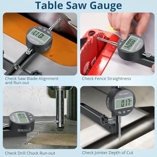 Table Saw Alignment Gauge,Digital Dial Indicator,3/4in Miter Slot - color: Black, size: 0~1 inch straight through