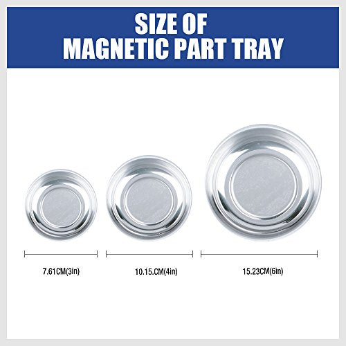 HORUSDY Magnetic Tray | 3-Piece | Round Magnetic Parts Tray | 3 Inch 4 Inch 6 Inch Magnetic Tray for Mechanic's | Stainless Steel - color: 3-Piece Magnetic Tray - Basic