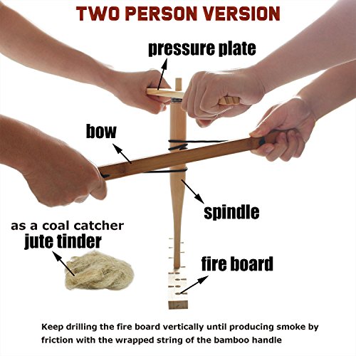 PSKOOK Bow Drill Kit Fire Starter, Primitive Wood, Survival Practice Friction Fire Tool for Scout Outdoor Activity Teaching, Outward Bound Training, Wildness Survival Beginner - color: Double-Player Edition