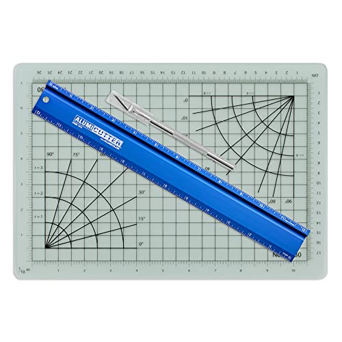 Alumicolor Cut-and-Measure Set w/Hobby Blade, Self-Healing Mat & AlumiCutter Ruler, 12IN, Blue - color: Blue
