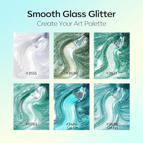 modelones Glitter Cat Eye Green Gel Nail Polish Set, 6 Colors with Magnet - color: B Ocean Palette