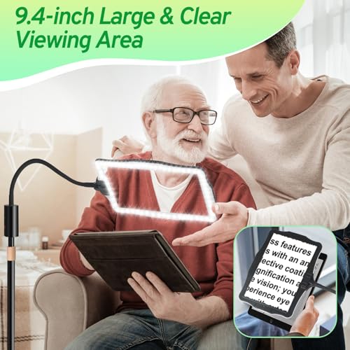 Hands-Free Floor Magnifying Glass with Light and Stand 48-LEDs Lighted Magnifying Lamp with 360° Flexible Gooseneck for Reading Close Work Repair Crafts