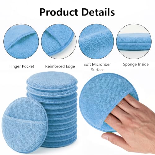 12Pcs 5-Inch Microfiber Foam Wax Applicator Pads with Finger Pocket - color: Solid Blue, size: 12pcs
