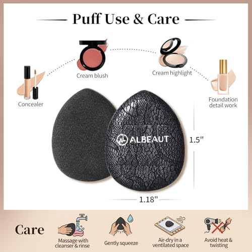 ALBEAUT Mini Cushion Puff, 4PCS Finger-Fit Teardrop Makeup Applicator
