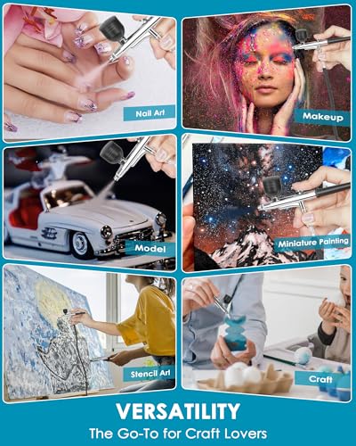 Airbrush Kit with Air Compressor, Intuitive 50 PSI High Pressure Air Brush with 0.2/0.3/0.5mm Nozzles & Cleaning Sets, Perfect for Modeling, Painting, Nails, Makeup, Cake Decorating