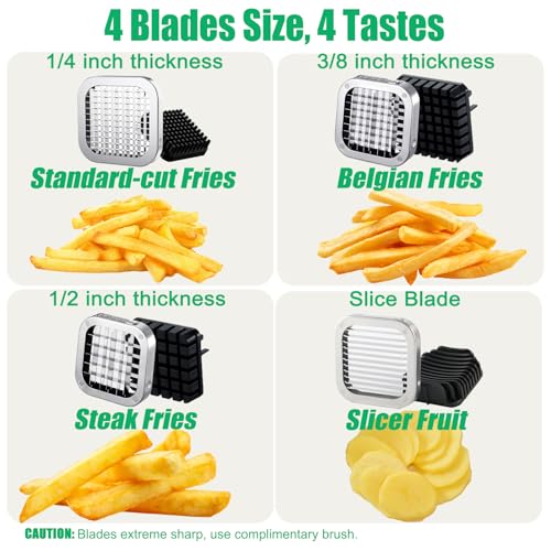 French Fry Cutter with Apple Slicer, Heavy Duty Stainless Steel Potato Cutter for Fries, Sweet Potato, Carrot, Cucumber, Lemon, Pear. 1/2” & 3/8” & 1/4” Cutter + 12-Grid Fruit Slicer. - size: 3 + 1 Slicer Cutter
