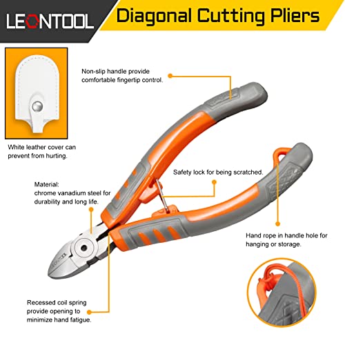 Diagonal Cutting Pliers 5-Inch Wire Flush Cutters Side Cutter Wire Snips with Hand Rope and Protective Cover for Cuts Electronics Wires Jewelry Zip Ties - style: Standard