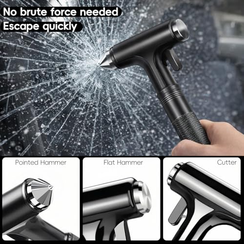 Tesla Glass Breaker Window Breaker Seatbelt Cutter Safety Hammer Car Window Breaker Tool Seatbelt Cutter Emergency Rescue Tools Metal Window Hammer Model Y/3/X/S Car Accessories (Black) - color: Black