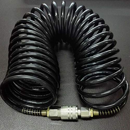 25ft Air Compressor Hose with Bend Restrictor and 1/4 Quick Coupler - Coiled Flexible Air Hose with Solid Copper Connectors