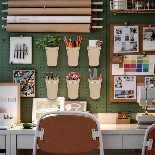 Pegboard Cups With Loops 6 Pack Peg Board Organizer Pencill Holders (Khaki) - color: Khaki