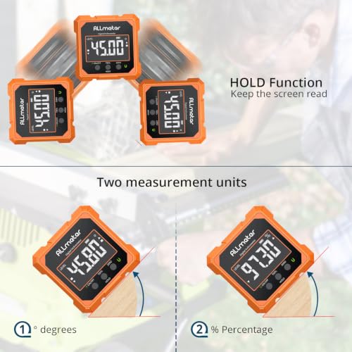 Digital Angle Finder with Laser(Class II,<1mW),Digital Level Box - color: Orange Panel Green Laser
