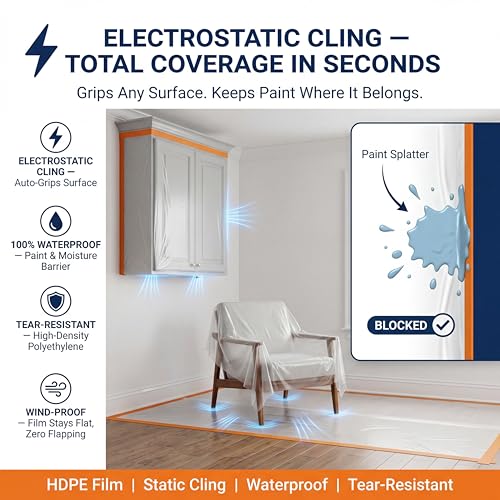 Pre-Taped Masking Film Sets - Multi Pack, Orange Tape and Drape Painters Plastic Sheeting for Painting, High Visibility Paint Plastic Covering Overspray Protection - 65 Feet (3, 94 Inch) - size: 94 Inch