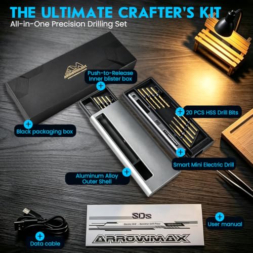 ARROWMAX 5-Speed Mini Electric Drill Pen with 20pcs Drill Bits & OLED - size: SDS