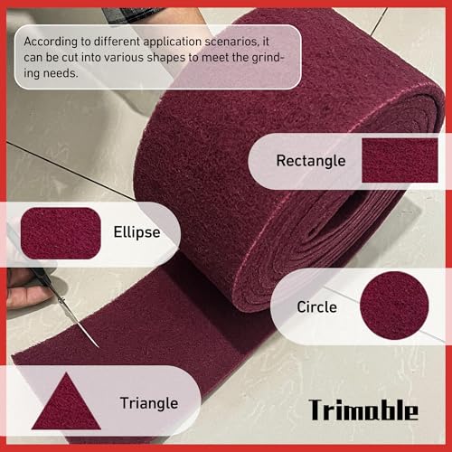 7447 Maroon Scuff Pads - 5 lnches x 8Feet Premium Surface Prep Pad for Autobody, Woodworking, Paint Primer, ScuffingSanding & Scouring