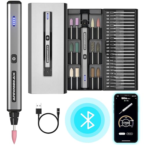 AM ARROWMAX Mini Engraving Pen, Cordless Rotary Tool with 36 Bits, Aluminum Case, Bluetooth, APP, Wireless Magnetic Charge, Engraving Tool for Jewelry, Wood, Glass, Carving (SGS MINI) - color: Grey, size: SGS MINI
