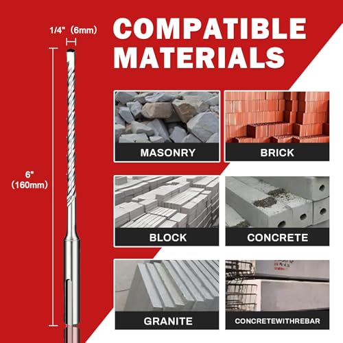 1/4" x 6" SDS Plus Rotary Hammer Drill Bit Set, 2-Cutter 10-Piece - size: 1/4" x 6"