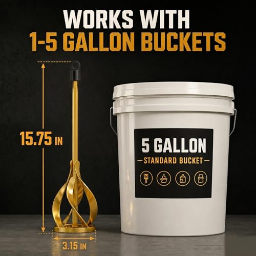 Paint Mixer for Drill - 15.75" Spiral Mixer Paddle for 1-5 Gallon Buckets - color: Gold-1pcs