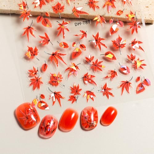 2 Sheets Fall Maple Nail Stickers for Nail Art, Self-Adhesive Nail Decals - color: Fall Maple