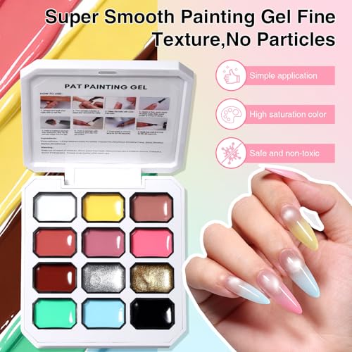 12 Color Patting Nail Gel Polish, Ombre Painting Gel Palette French Gradient Gel Nail Blush Blooming UV/LED Curing for Gradient Nails, Beginner Friendly DIY Manicure Set - color: Purple