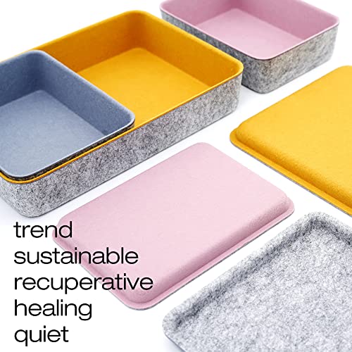 Welaxy 3pc Stackable Lidded Felt Desk Drawer Organizer Multi-Color Bins - color: Curry+Dusty rose +Glacier gray