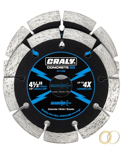 CRALY 4-1/2 Inch Super Thin Segmented Diamond Blade, 7/8 in Arbor, 4.5'' Diamond Stone Blade for Angle Grinder & Masonry Saw, Diamond Cutting Wheel for Cutting Concrete, Brick, Granite, Block, 2PC - size: 4-1/2 Inch (2 PCS)
