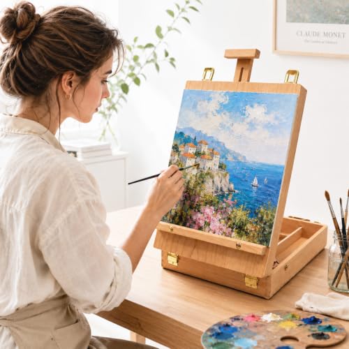 Table Easel Sketchbox Easel with Paint Brushes for Painting - size: Easel+8 Brushes