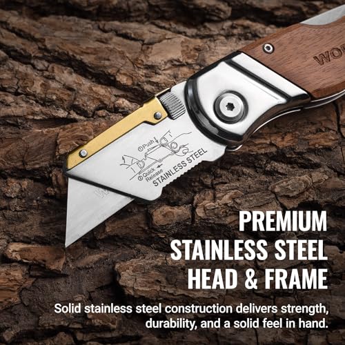 WORKPRO Folding Utility Knife with Belt Clip and Extra 10-piece Blades, Wood Handle Heavy Duty Cutter, Quick-change & Back Lock (Pack of 2) - size: Rosewood Handle (Pack of 2)