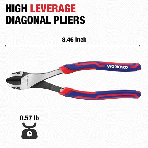 WORKPRO 8 Inch High Leverage Diagonal Pliers, Cr-V Steel & Anti-Slip Handle