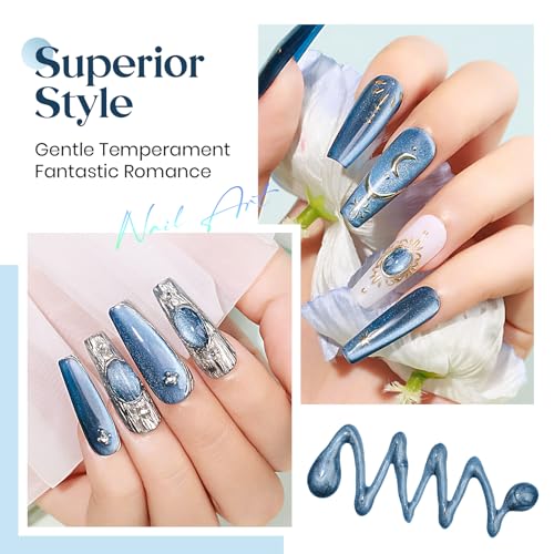 MIZHSE Cat Eye Gel Nail Polish Set - Blue Galaxy Magic Effect High Shine - color: Glass Blue